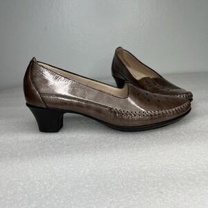 SAS Sonyo Pumps Moc Toe Lazer Cut Block Heel Comfort Shoes Sz 7 Patent Leather